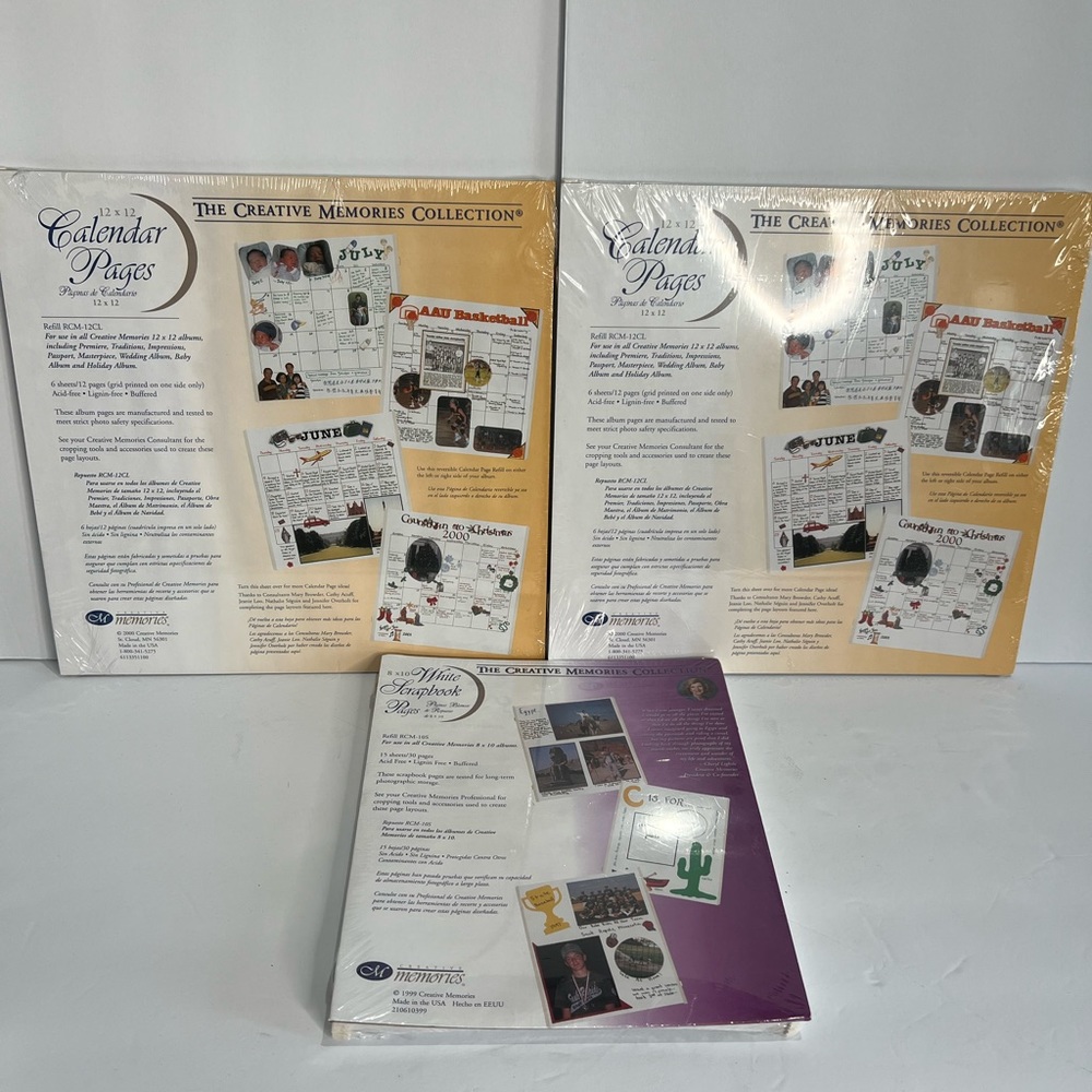 NEW Creative Memories 12x12 Calendar Grid Pages RCM-12CL Lot Of 2 8x10 White Pg